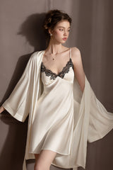 White Midnight Muse Lace Slip & Robe Set