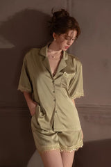 Olive Vintage Shell Lace Silk Set
