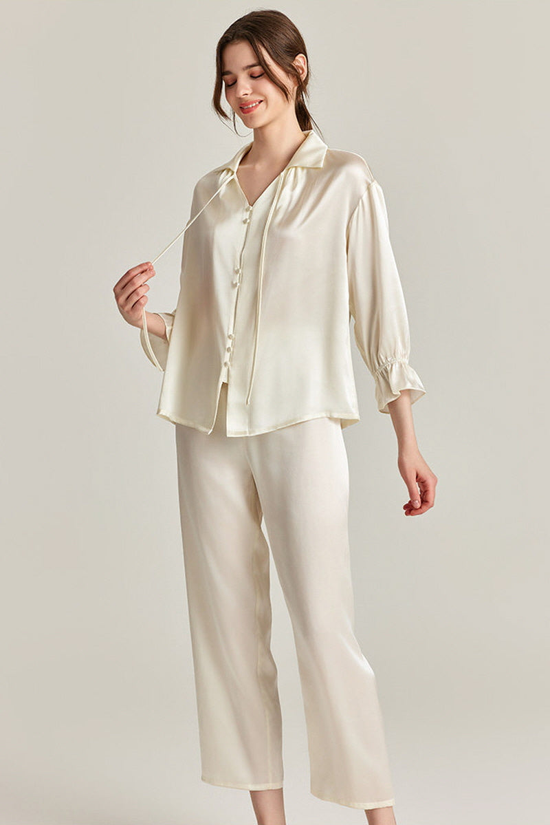 Tie-Neck Silk Pajama Set