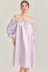 Purple Jacquard Silk Ruffle Nightgown