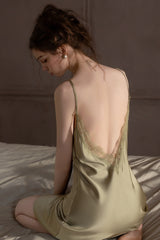 Olive Backless Silk Slip & Robe set