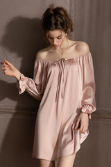 Pink Off-shoulder Silk Nightdress