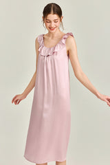 Pink Ruffle Backless Silk Slip Dress