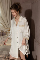 White Elegant Lace-Trimmed Silk Sleep Shirt