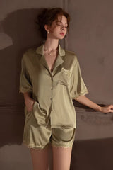 Olive Vintage Shell Lace Silk Set