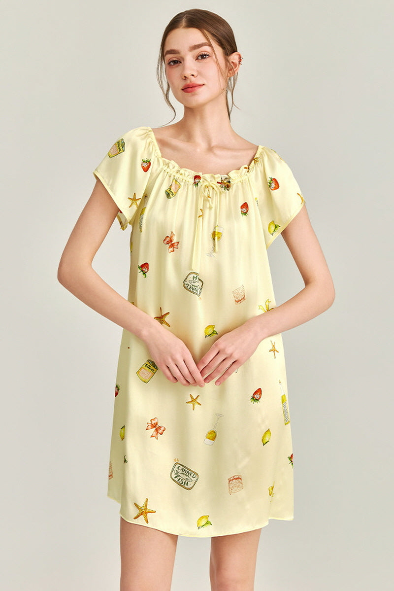 Summer Picnic Print Silk Dress