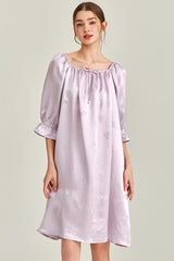 Purple Jacquard Silk Ruffle Nightgown