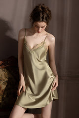 Olive Backless Silk Slip & Robe set