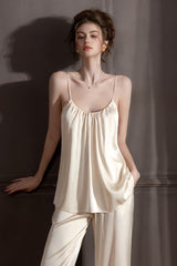 Champagne Silk Shirred Camisole & Trousers Set