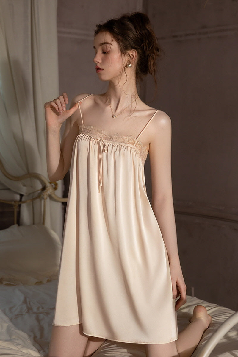 Champagne Petit Ribbon Shirring Silk Mini Slip