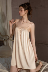 Champagne Petit Ribbon Shirring Silk Mini Slip