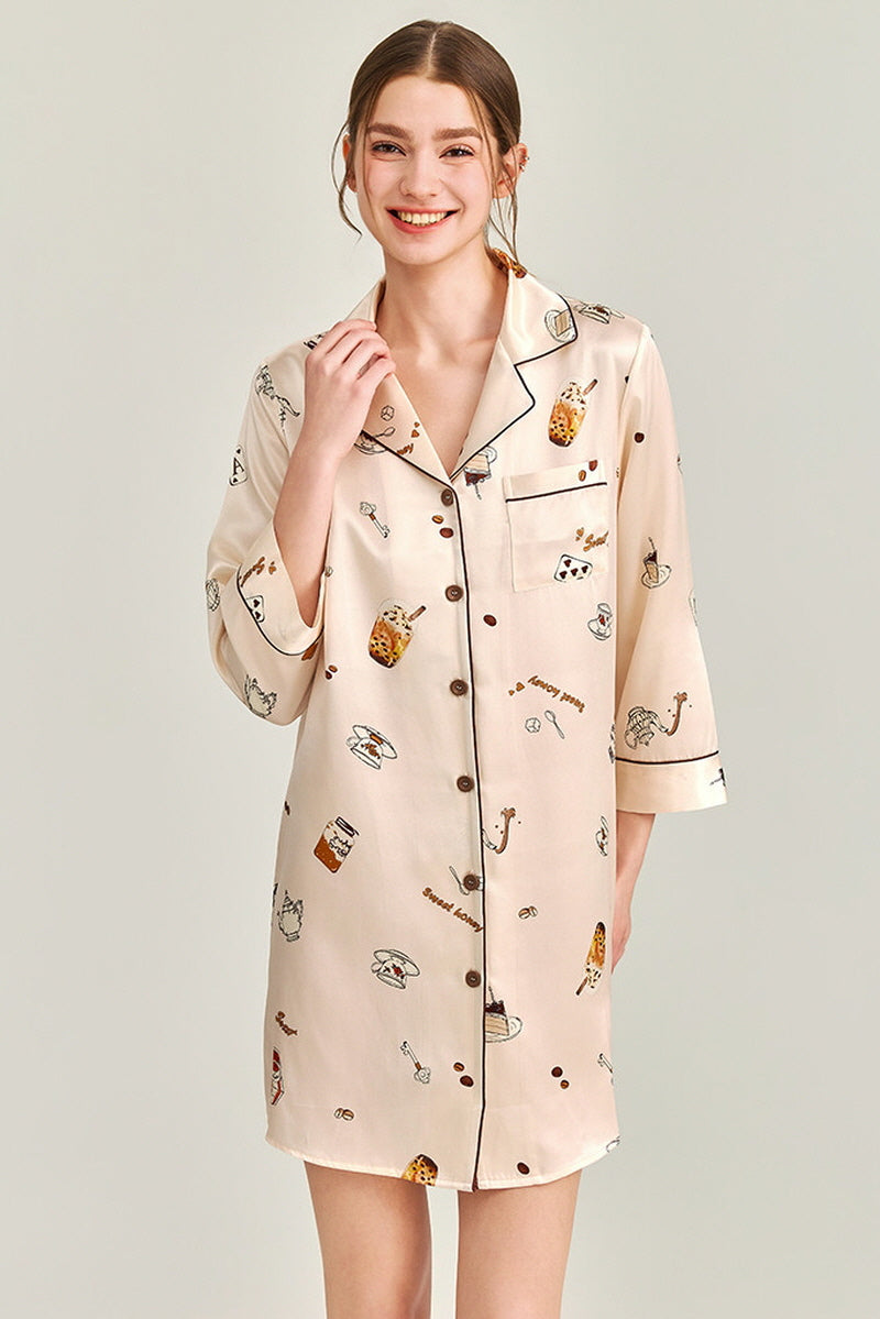 Dessert Time Printed Silk Nightshirt