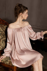 Pink Off-shoulder Silk Nightdress