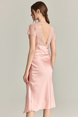 Lace-Sleeve Silk Slip Dress