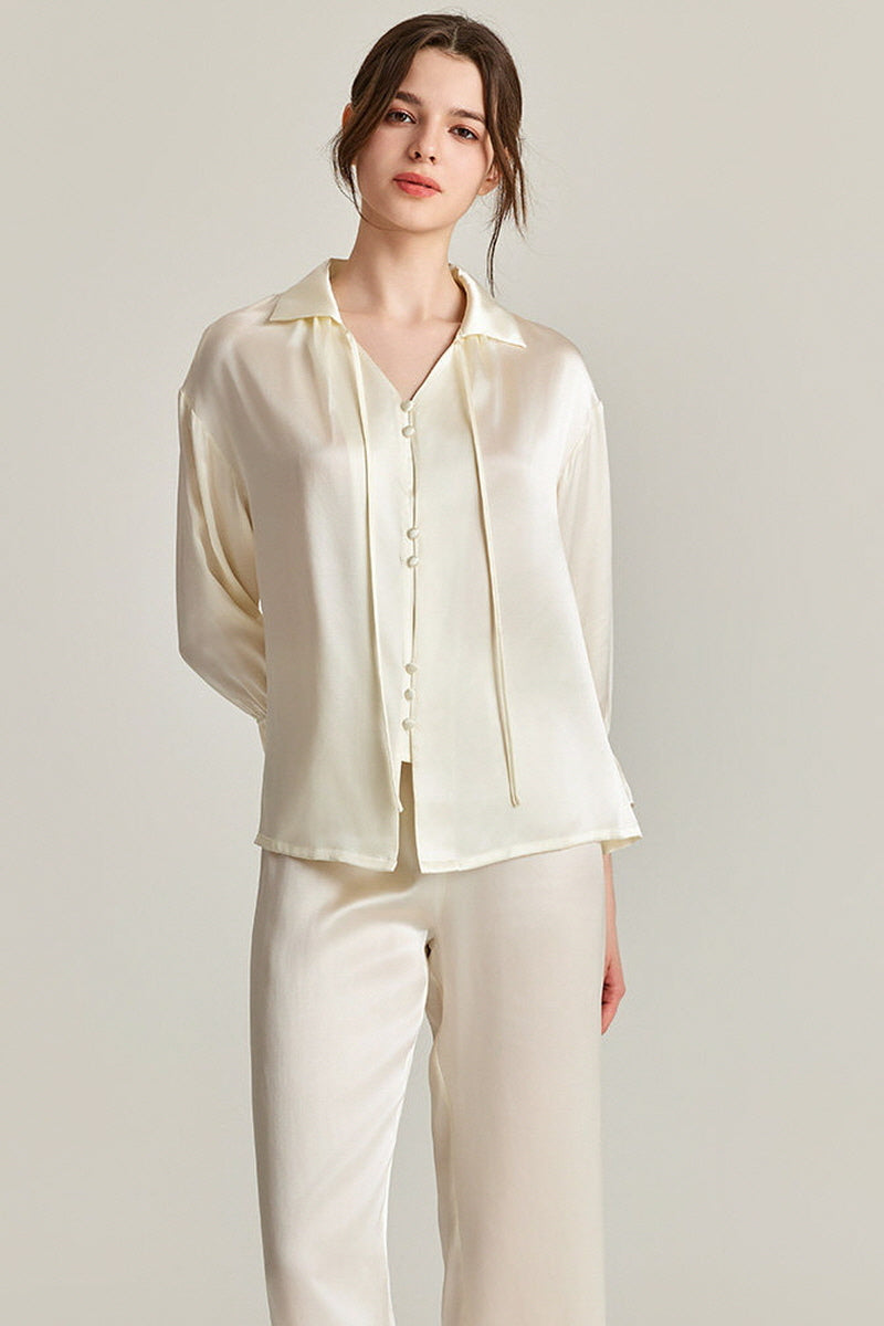 Tie-Neck Silk Pajama Set