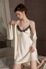 White Midnight Muse Lace Slip & Robe Set
