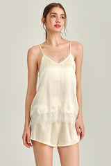 White Silk Lace Trim Cami Pajama Set