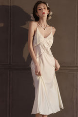 White Cross Lace Silk Slip & Robe Set