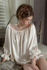 White Off Shoulder Satin Silk Pajama Shorts Set