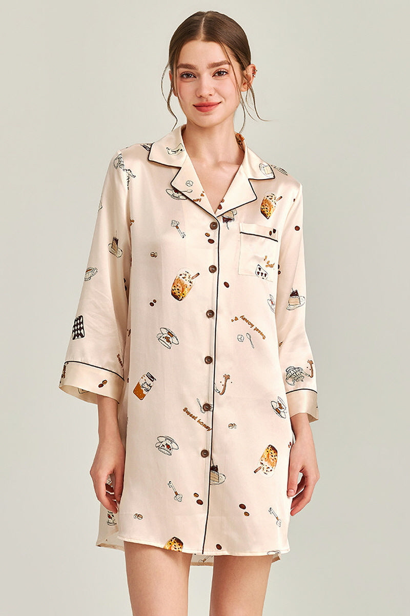 Dessert Time Printed Silk Nightshirt