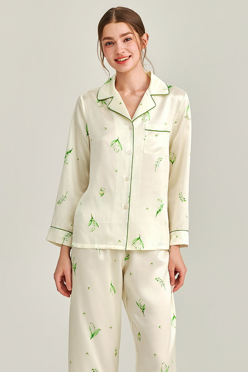 Lily of the Valley Printed Silk Pajama Set