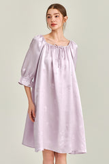 Purple Jacquard Silk Ruffle Nightgown