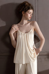 Champagne Silk Shirred Camisole & Trousers Set