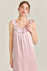 Pink Ruffle Backless Silk Slip Dress