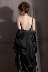 Black Backless Silk Slip & Robe set