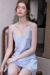 Blue Silk Spaghetti Strap Nightdress