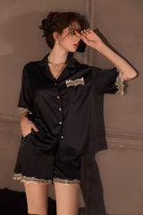 Black Vintage Shell Lace Silk Set