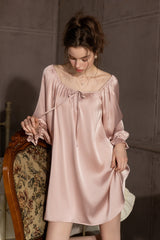 Pink Off-shoulder Silk Nightdress