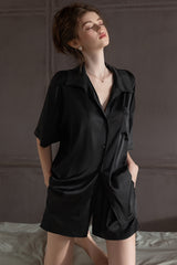 Black Oversized Silk Button Down Lounge Pajama Set