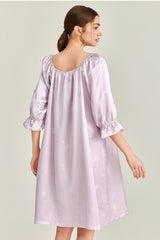 Purple Jacquard Silk Ruffle Nightgown