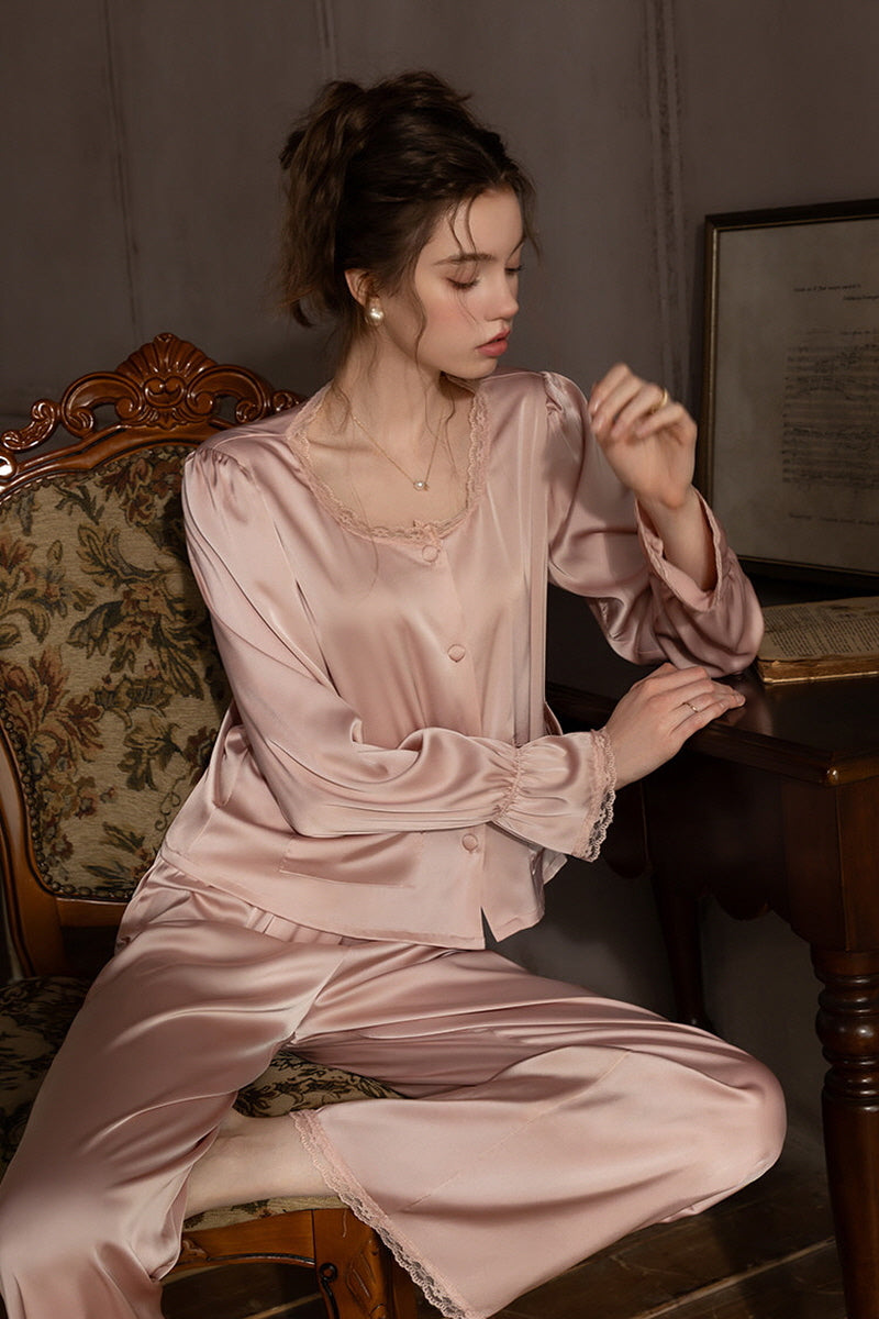 Pink Ribbon Petit Lace Pajama Set