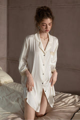 White Elegant Lace-Trimmed Silk Sleep Shirt