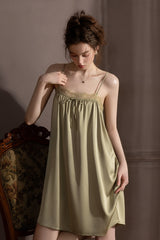 Olive Petit Ribbon Shirring Silk Mini Slip