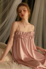 Pink Double Ruffle Silk Nightdress