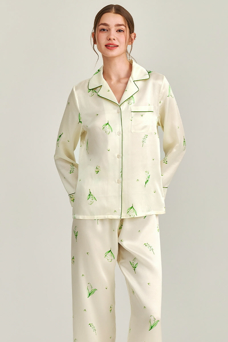 Lily of the Valley Printed Silk Pajama Set