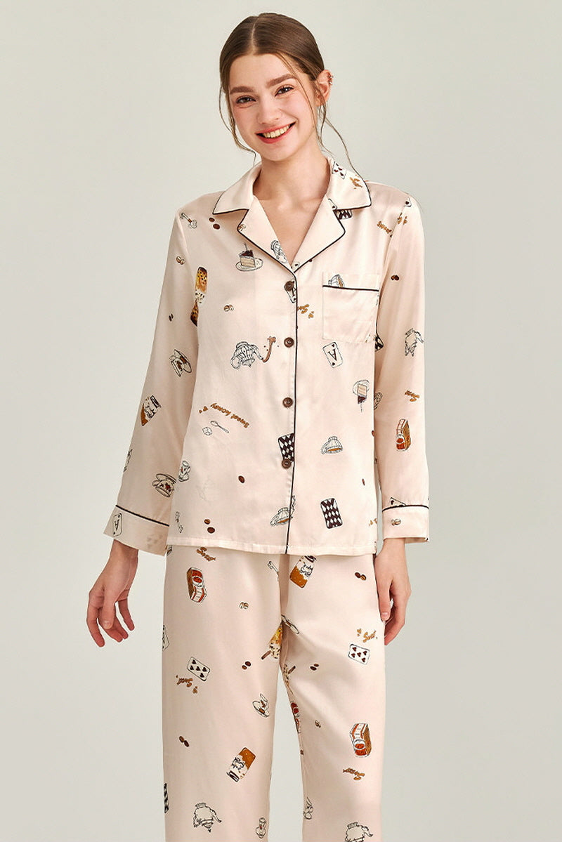 Dessert Time Printed Silk Pajama Set