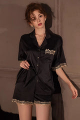Black Vintage Shell Lace Silk Set