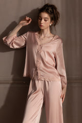 Pink Romantic Lace Silk Pajama Set