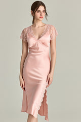 Lace-Sleeve Silk Slip Dress
