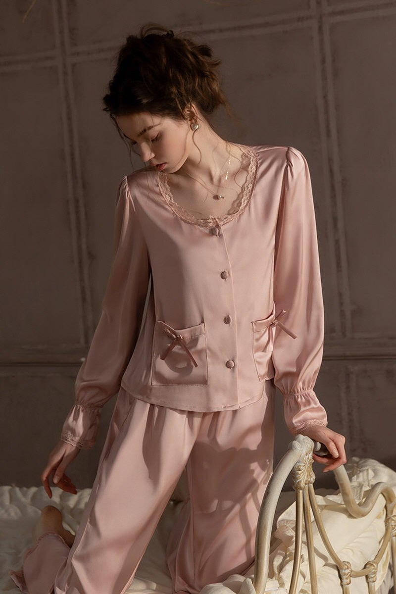 Pink Ribbon Petit Lace Pajama Set