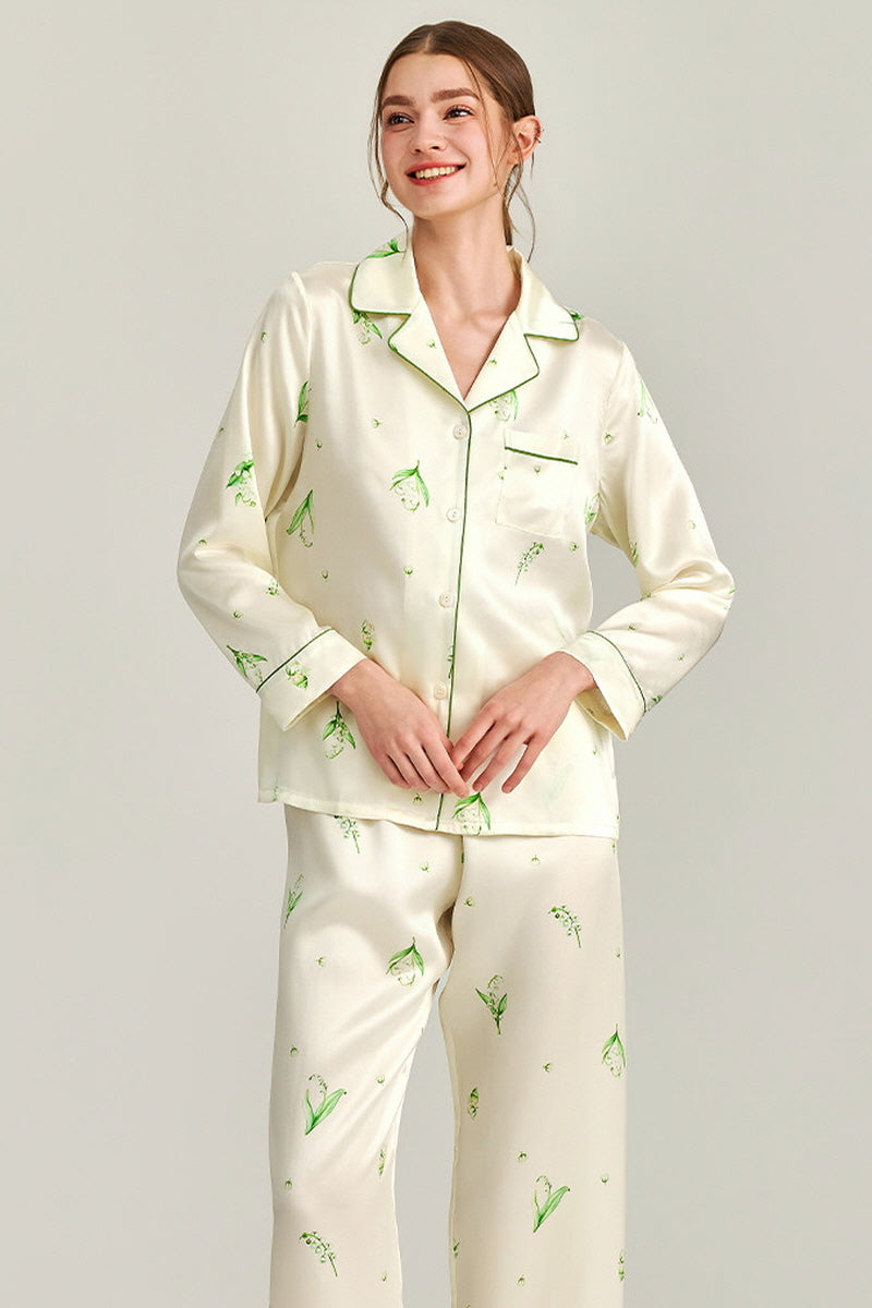 Lily of the Valley Printed Silk Pajama Set