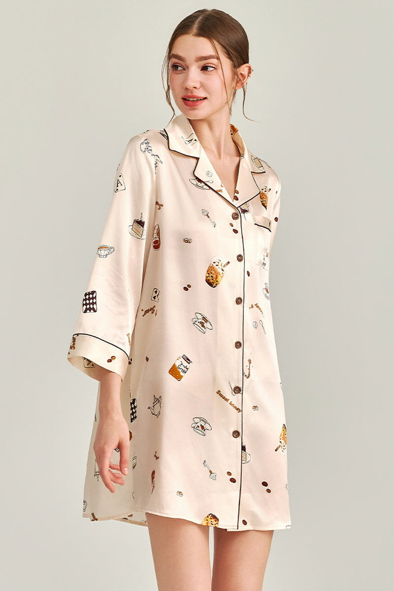 Dessert Time Printed Silk Nightshirt