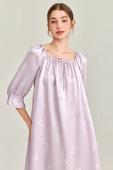 Purple Jacquard Silk Ruffle Nightgown
