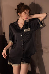 Black Vintage Shell Lace Silk Set