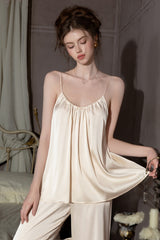 Champagne Silk Shirred Camisole & Trousers Set
