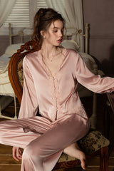 Pink Romantic Lace Silk Pajama Set